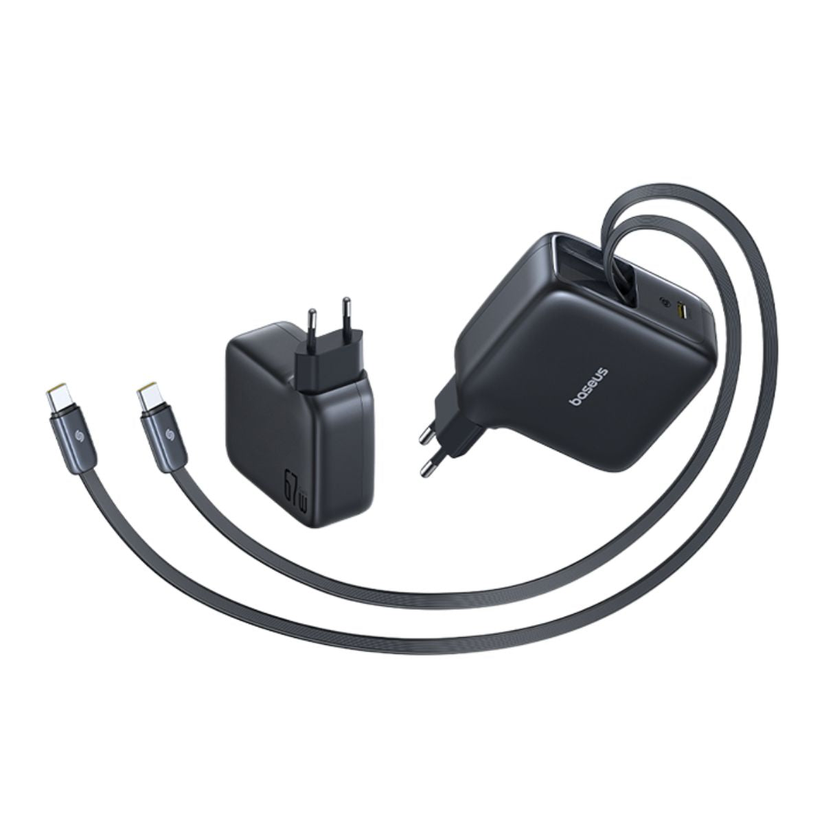 Baseus EnerCore CJ21 Szybka ładowarka z dwoma chowanymi kablami 3C 67W