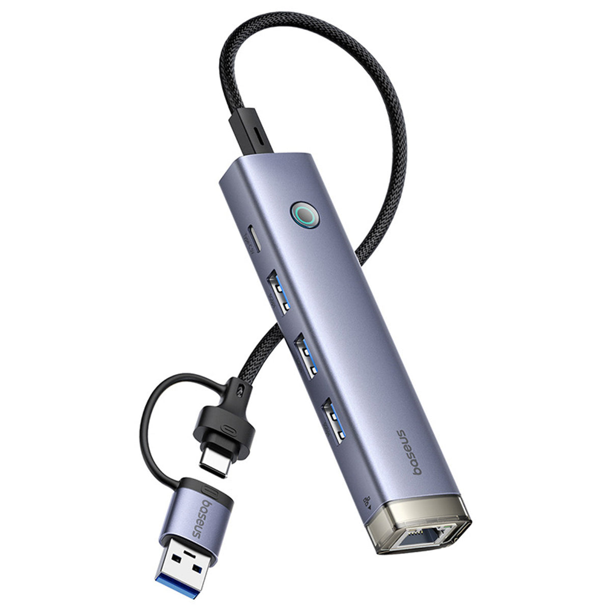 Hub Baseus UltraJoy Series 4 w 1 USB-A/USB-C do 3 x USB-A 3.0 + 1 x RJ45 + 1 x wejście USB-C 5V