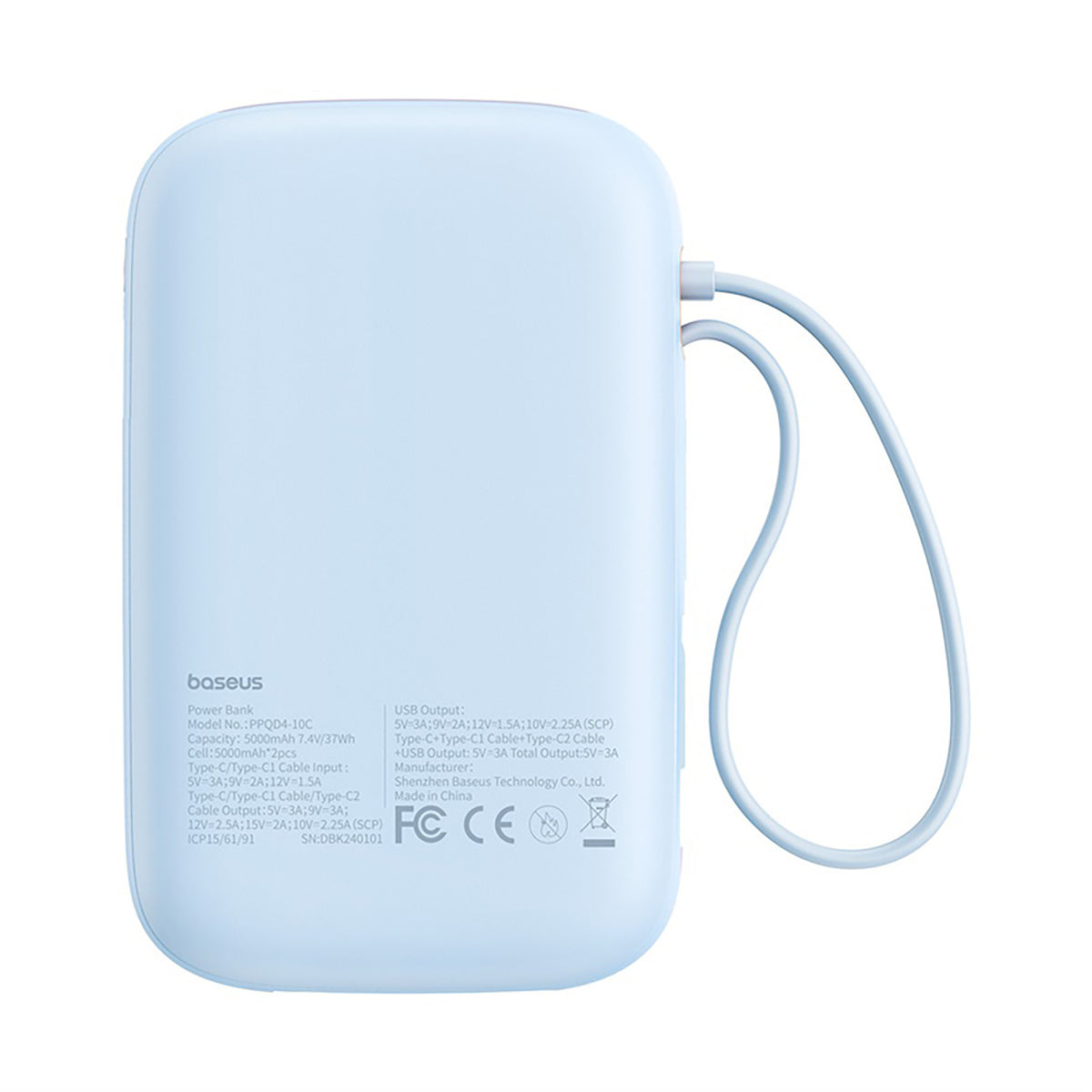 Powerbank Baseus QPow 2 30W 10000mAh z wbudowanymi kablami USB-C
