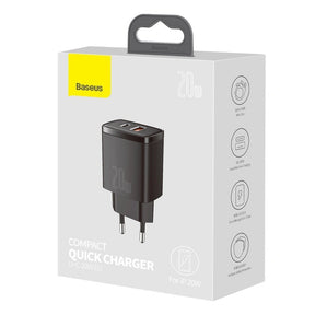 Szybka ładowarka sieciowa USB-A / USB-C Baseus Compact CCXJ-B02 20W 3A PD QC 3.0