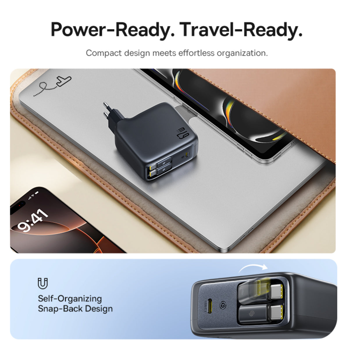 Baseus EnerCore CJ21 Fast Charger with Dual Retractable Cables 3C 67W
