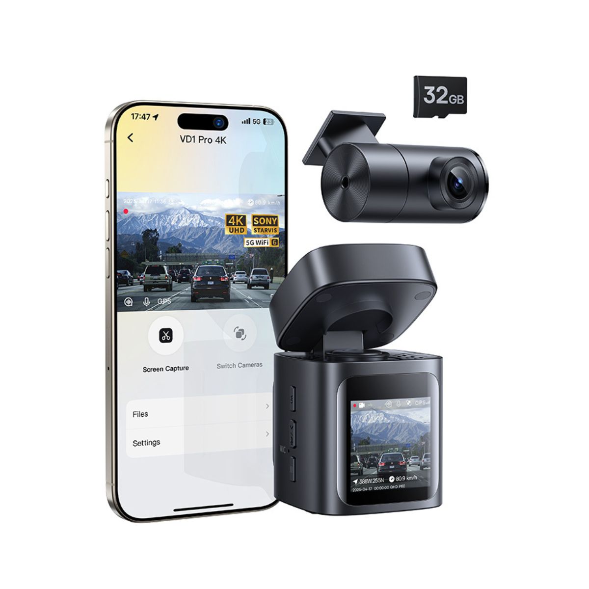 Baseus PrimeTrip VD1 Pro Dash Cam Lithium Battery 4K+1080p 32GB