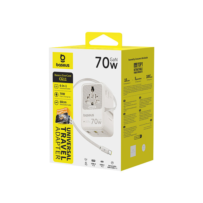 Baseus EnerCore CG11 Adapter podróżny 70W 6w1 ze zwijanym kablem USB-C
