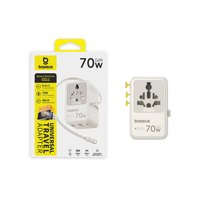 Baseus EnerCore CG11 Adapter podróżny 70W 6w1 ze zwijanym kablem USB-C