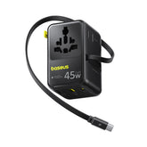 Adapter podróżny Baseus PicoGo AG11 45W 6w1 ze zwijanym kablem USB-C