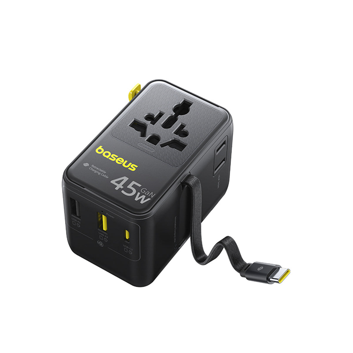 Adapter podróżny Baseus PicoGo AG11 45W 6w1 ze zwijanym kablem USB-C - czarny
