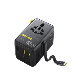 Adapter podróżny Baseus PicoGo AG11 45W 6w1 ze zwijanym kablem USB-C - czarny