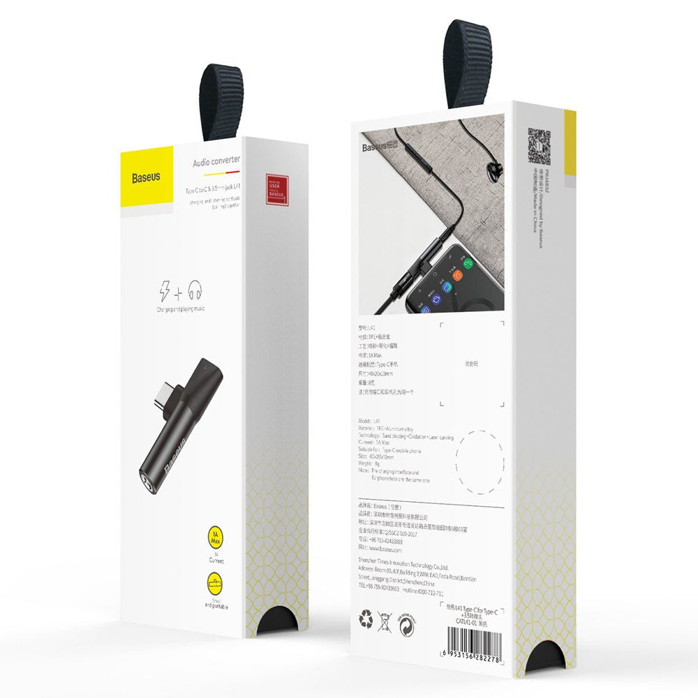 Baseus Audio Converter L41 adapter przejściówka ze złącza USB-C na port USB-C + gniazdo słuchawkowe 3,5 mm