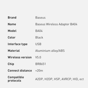 Baseus BA04 Mini Adapter Bluetooth 5.0 USB