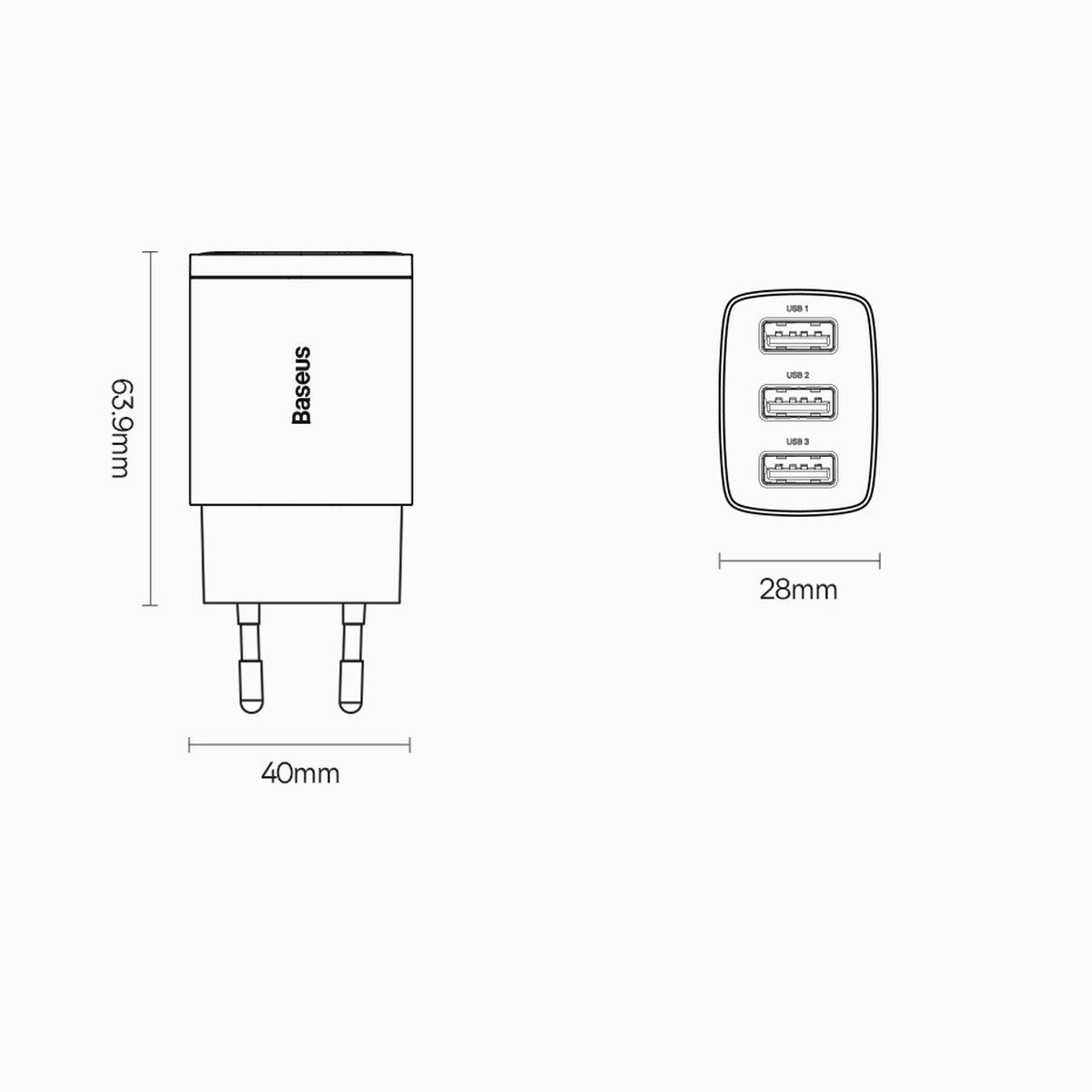 Baseus Compact ładowarka sieciowa 3x USB 17W