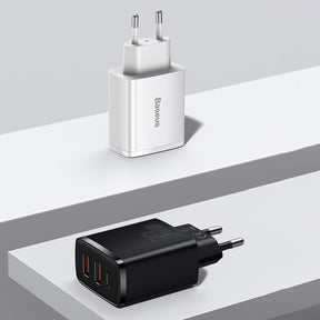 Baseus Compact Szybka ładowarka sieciowa 3-portowa 30W (USB-C + 2x USB-A)