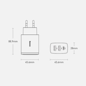 Baseus Compact Szybka ładowarka sieciowa 3-portowa 30W (USB-C + 2x USB-A)