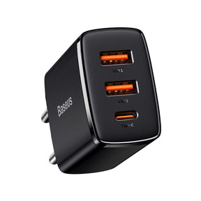 Baseus Compact Szybka ładowarka sieciowa 3-portowa 30W (USB-C + 2x USB-A)
