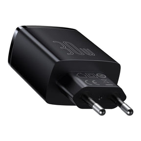 Baseus Compact Szybka ładowarka sieciowa 3-portowa 30W (USB-C + 2x USB-A)