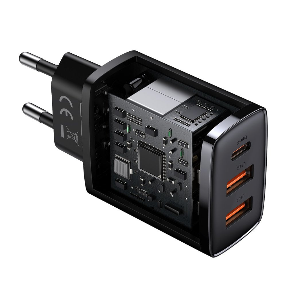 Baseus Compact Szybka ładowarka sieciowa 3-portowa 30W (USB-C + 2x USB-A)