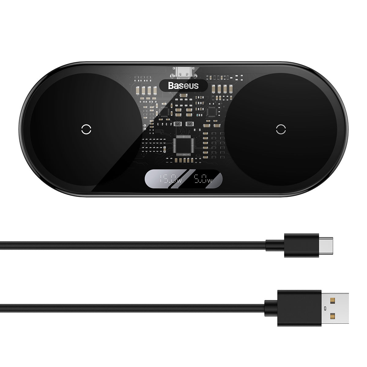 Baseus Digital LED Display Podwójna ładowarka bezprzewodowa Qi z cyfrowym wyświetlaczem 20W