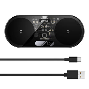 Baseus Digital LED Display Podwójna ładowarka bezprzewodowa Qi z cyfrowym wyświetlaczem 20W