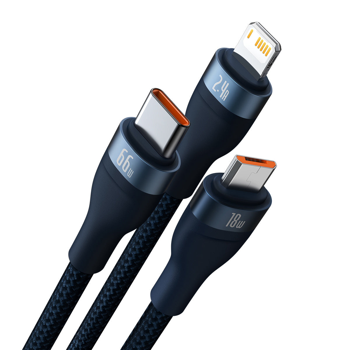 Baseus Flash Series Ⅱ kabel 3w1 do szybkiego ładowania USB-A do USB-C / Micro-USB / Lightning 66W 480Mb/s 1.2m