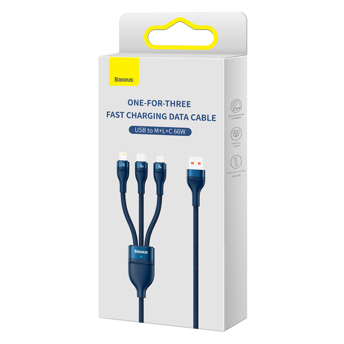 Baseus Flash Series Ⅱ kabel 3w1 do szybkiego ładowania USB-A do USB-C / Micro-USB / Lightning 66W 480Mb/s 1.2m