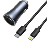Baseus Golden Contactor Pro Ładowarka samochodowa USB-A / USB-C 40W PD 3.0 QC 4+ SCP FCP AFC + kabel USB-C – Lightning