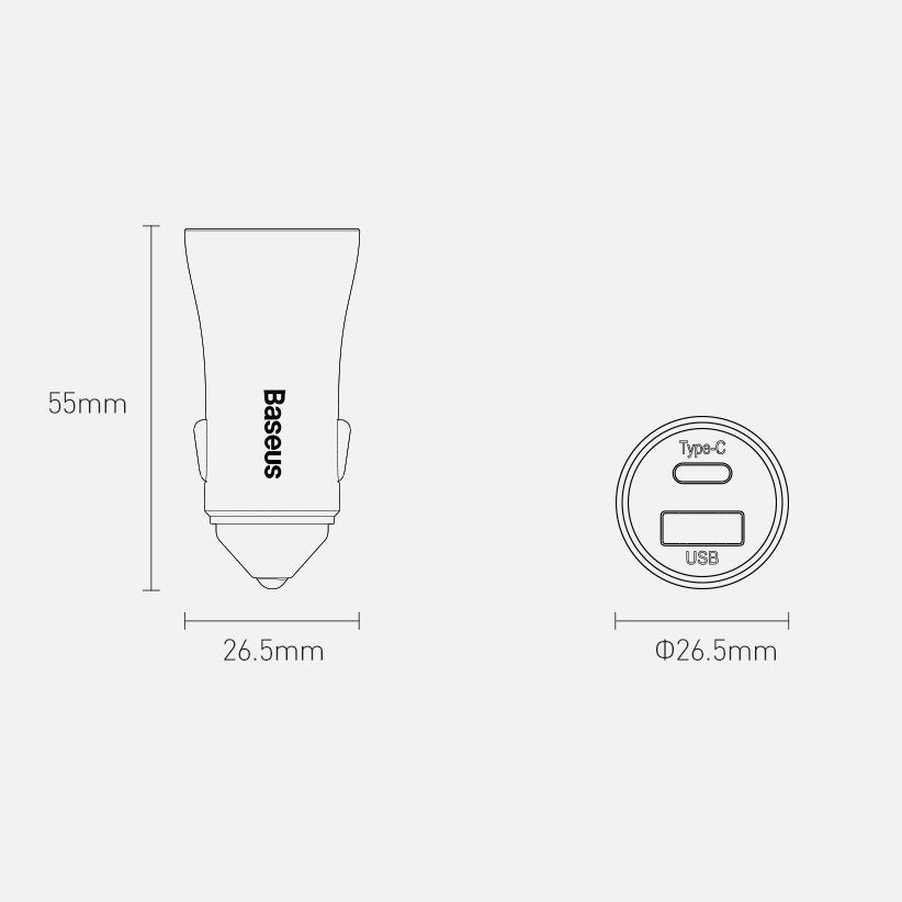 Baseus Golden Contactor Pro szybka ładowarka samochodowa USB Typ C / USB 40W Power Delivery 3.0 Quick Charge 4