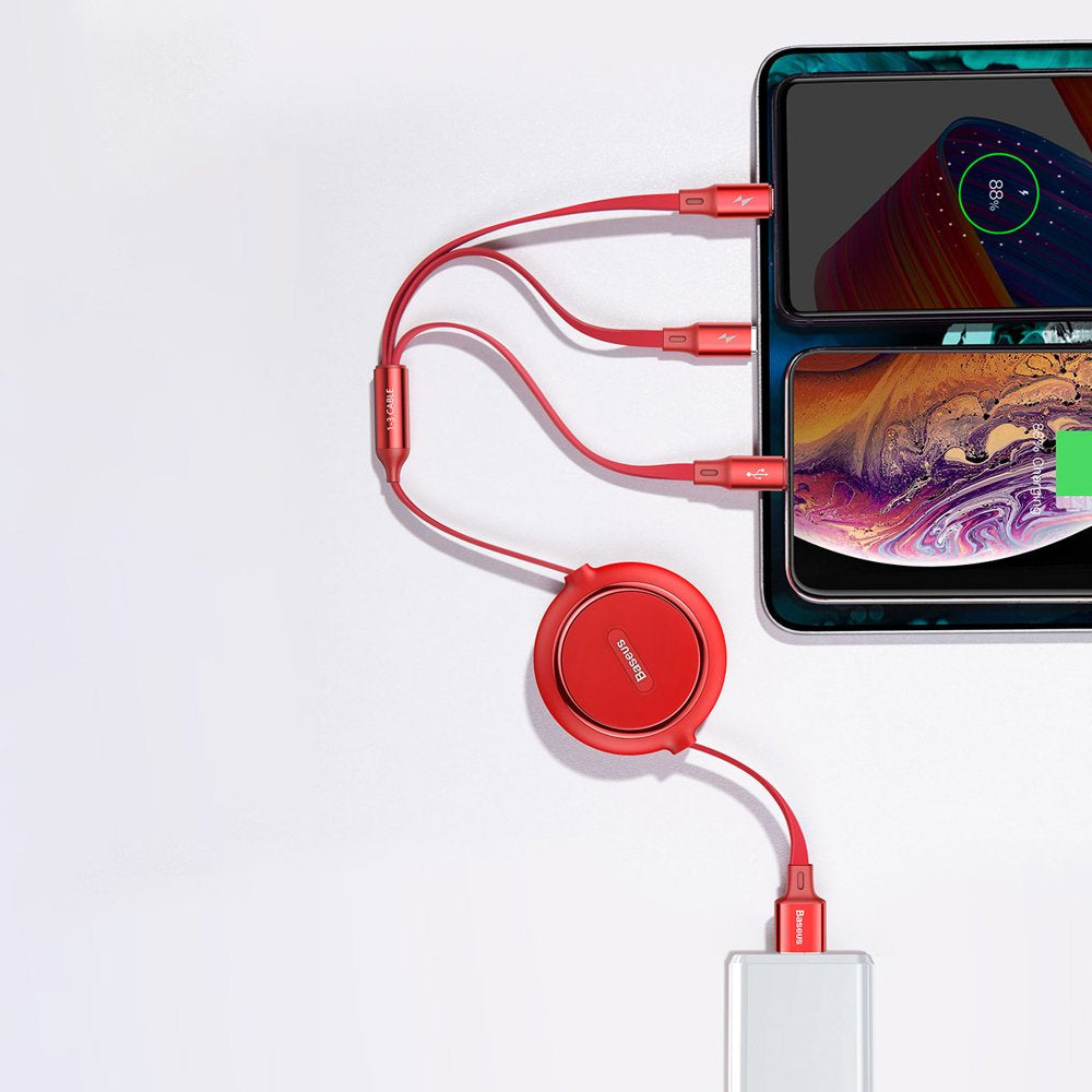 Baseus Golden Loop rozwijany kabel 3w1 USB - micro USB / Lightning / USB-C 3.5A 35cm - 120cm
