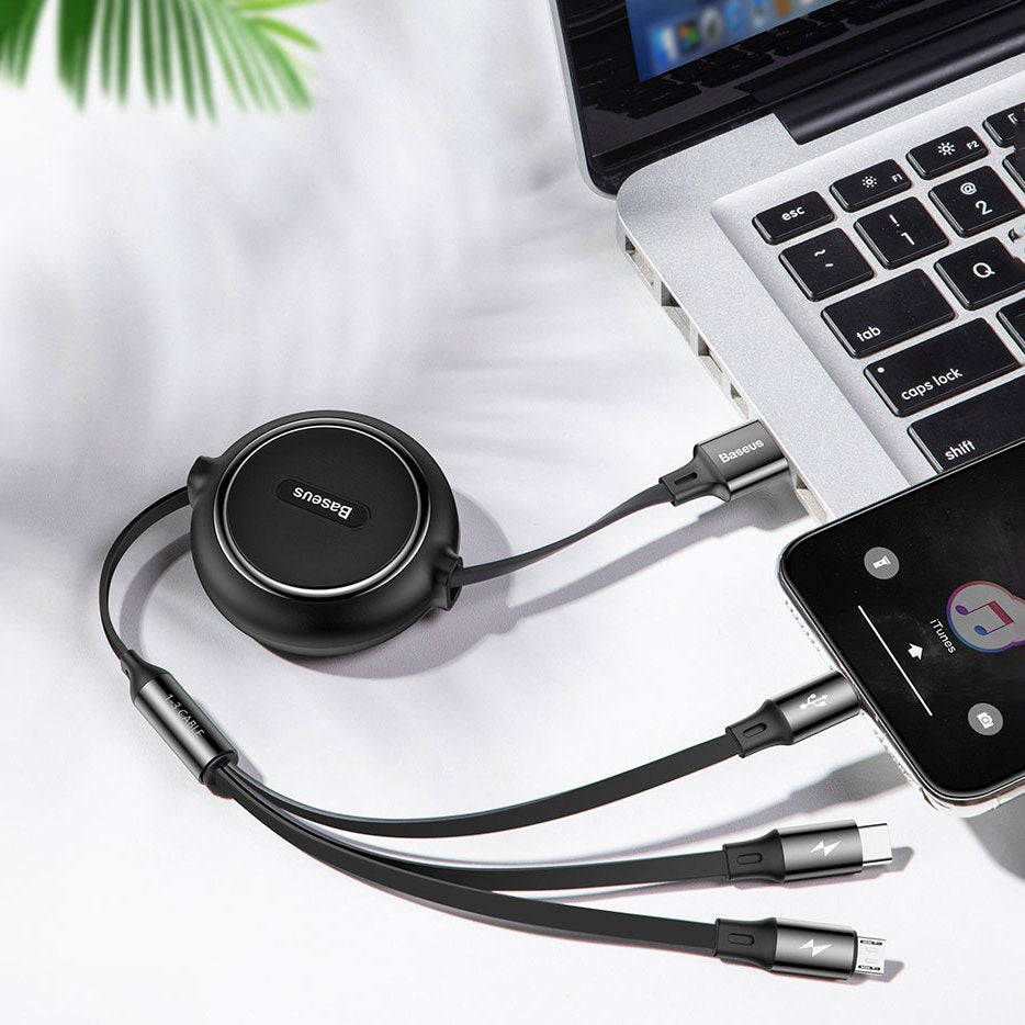 Baseus Golden Loop rozwijany kabel 3w1 USB - micro USB / Lightning / USB-C 3.5A 35cm - 120cm