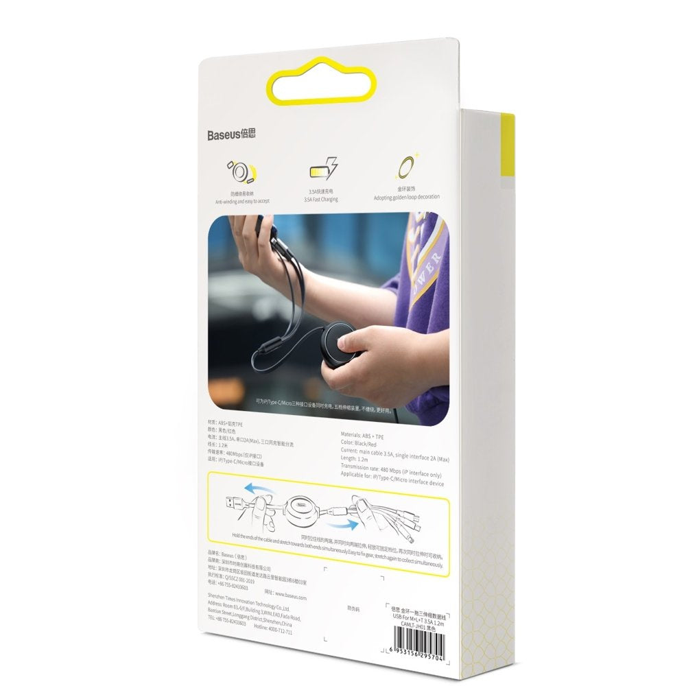 Baseus Golden Loop rozwijany kabel 3w1 USB - micro USB / Lightning / USB-C 3.5A 35cm - 120cm
