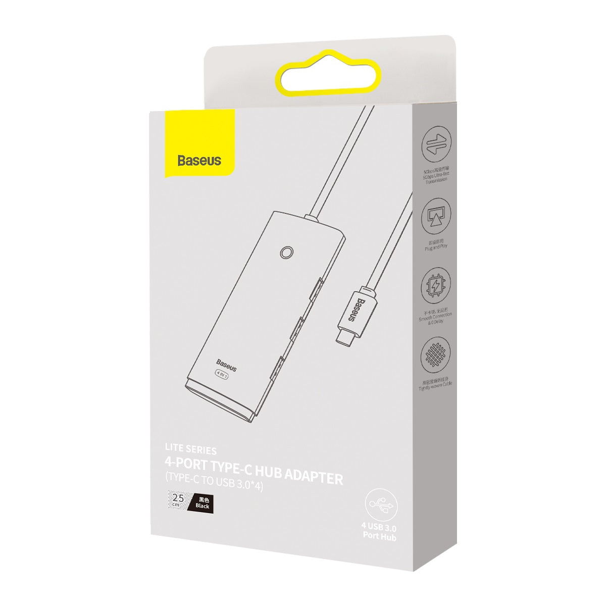 Baseus Lite Series Przejściówka HUB USB-C - 4x USB 3.0 25cm