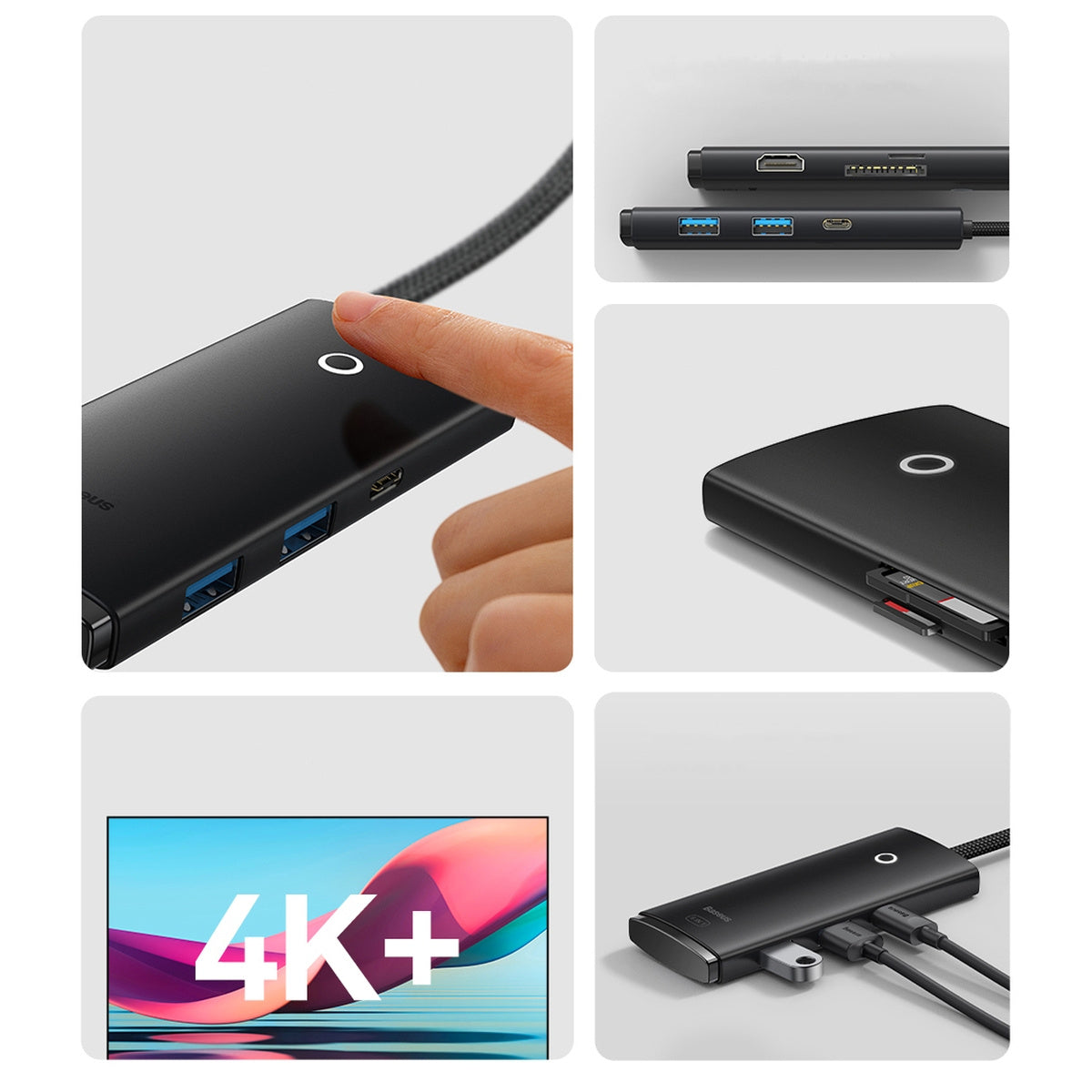 Baseus Lite Series Wielofunkcyjny HUB USB-C – 2x USB 3.0 / USB-C / HDMI 1.4 / SD/TF OTG