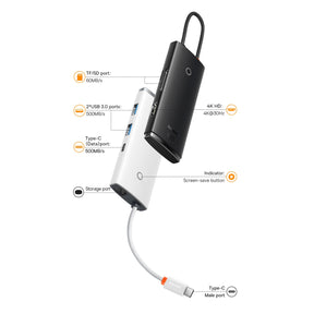 Baseus Lite Series Wielofunkcyjny HUB USB-C – 2x USB 3.0 / USB-C / HDMI 1.4 / SD/TF OTG