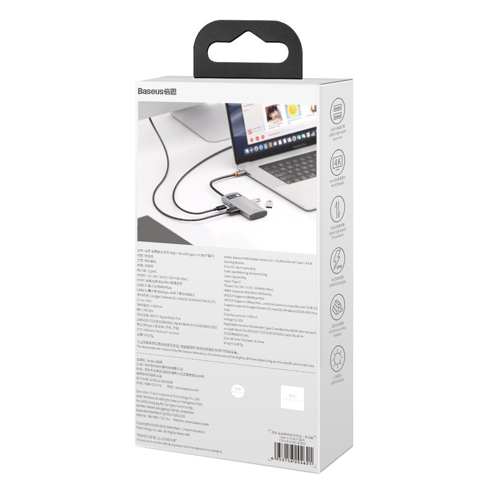 Baseus Metal Gleam 4w1 wielofunkcyjny HUB USB Typ C