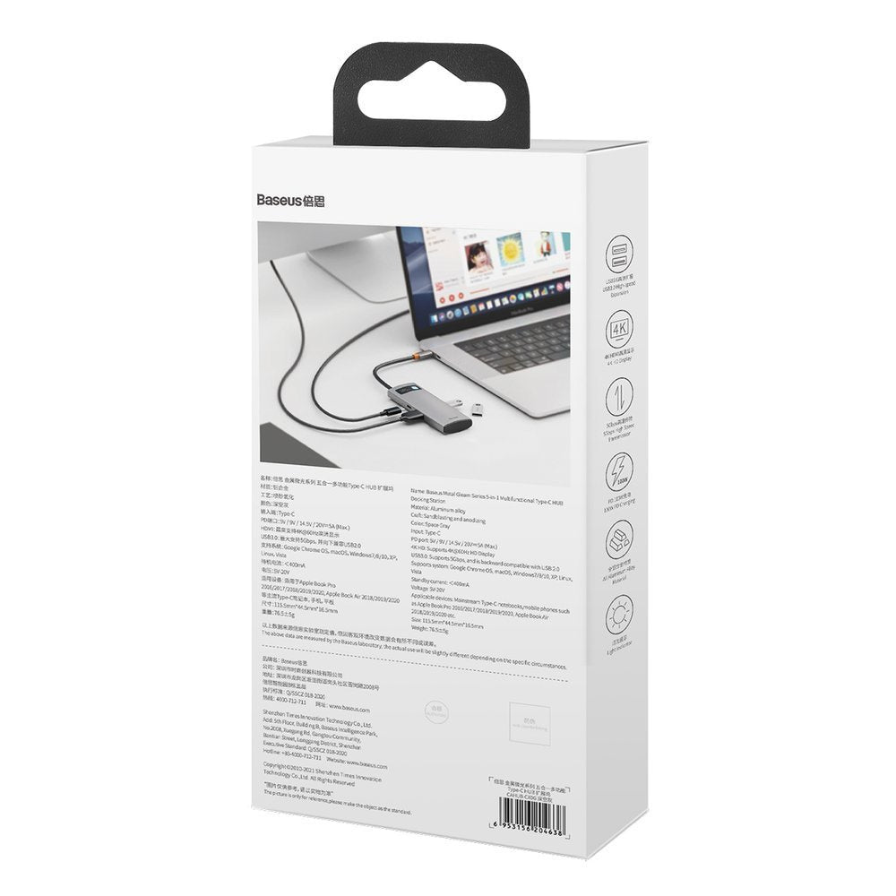 Baseus Metal Gleam 5w1 wielofunkcyjny HUB USB Typ C