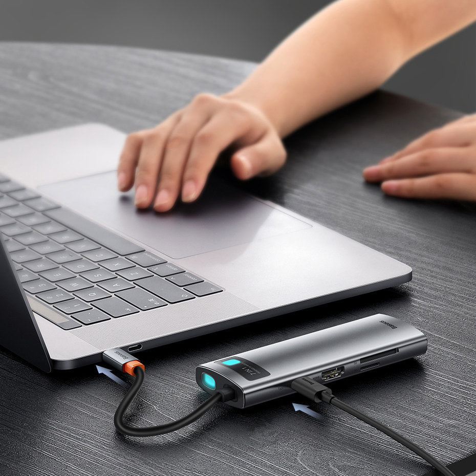 Baseus Metal Gleam Series Multifunkcjonalny HUB USB 7w1 USB-C HDMI Czytnik Kart TF PD