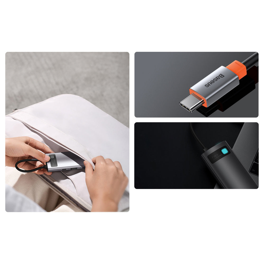 Baseus Metal Gleam Series Multifunkcjonalny HUB USB 7w1 USB-C HDMI Czytnik Kart TF PD