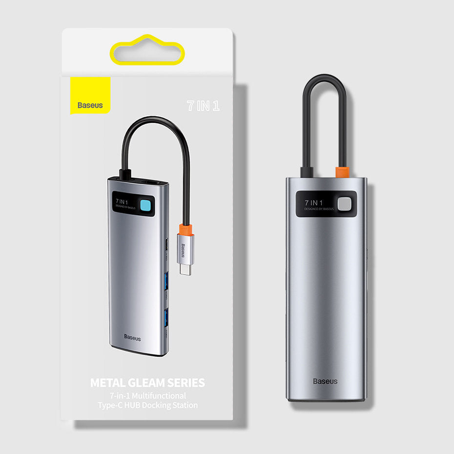 Baseus Metal Gleam Series Multifunkcjonalny HUB USB 7w1 USB-C HDMI Czytnik Kart TF PD
