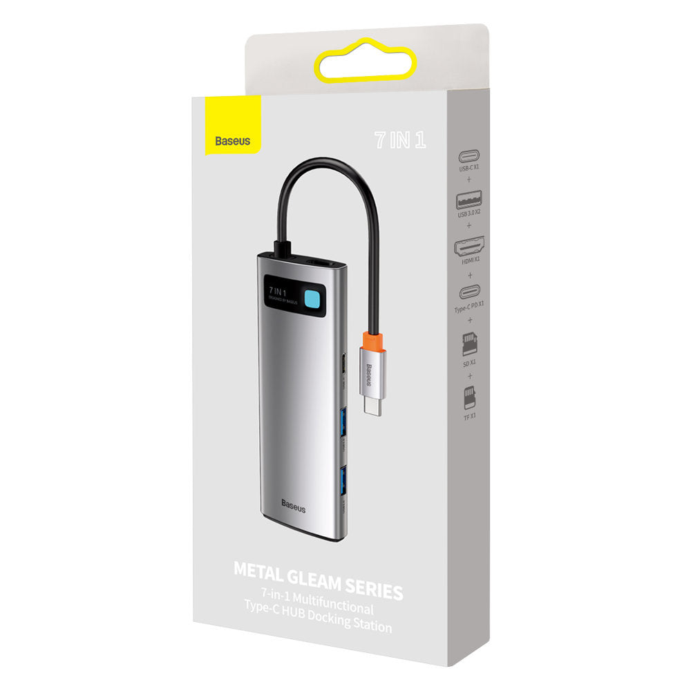 Baseus Metal Gleam Series Multifunkcjonalny HUB USB 7w1 USB-C HDMI Czytnik Kart TF PD