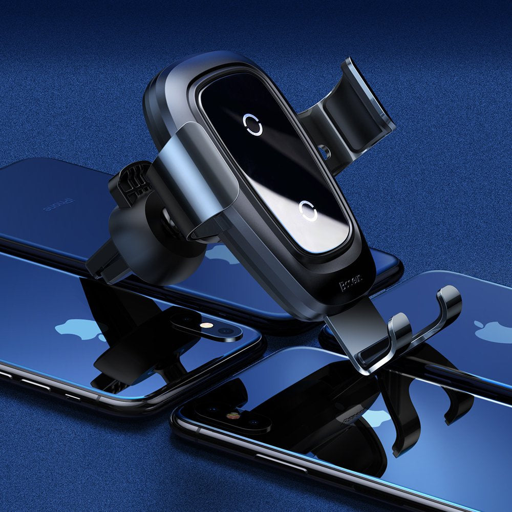 Baseus Metal Gravity Wireless Charger metalowy uchwyt samochodowy na kratkę wentylacyjną z bezprzewodowym ładowaniem Qi