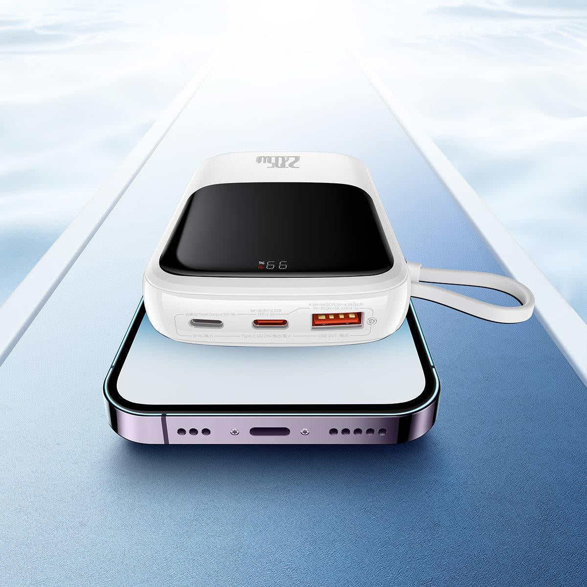 Baseus Qpow Digital Display Powerbank z szybkim ładowaniem 10000mAh 20W QC/PD/SCP/FCP z wbudowanym kablem Lightning