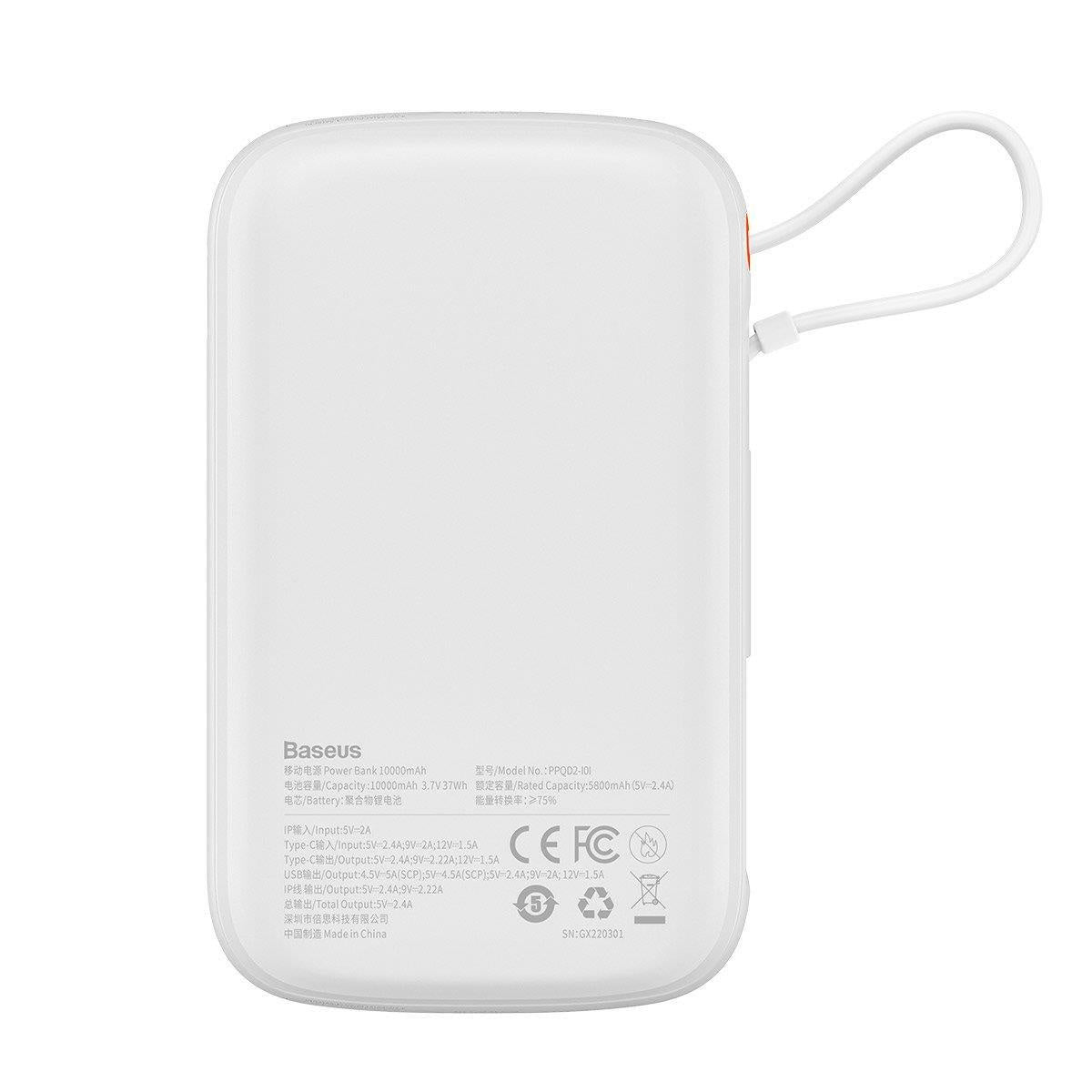 Baseus Qpow Digital Display Powerbank z szybkim ładowaniem 10000mAh 20W QC/PD/SCP/FCP z wbudowanym kablem Lightning