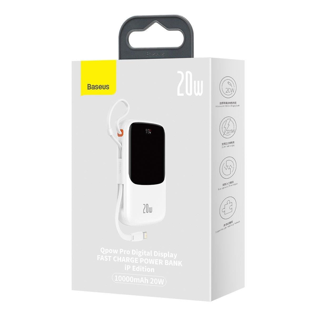 Baseus Qpow Digital Display Powerbank z szybkim ładowaniem 10000mAh 20W QC/PD/SCP/FCP z wbudowanym kablem Lightning