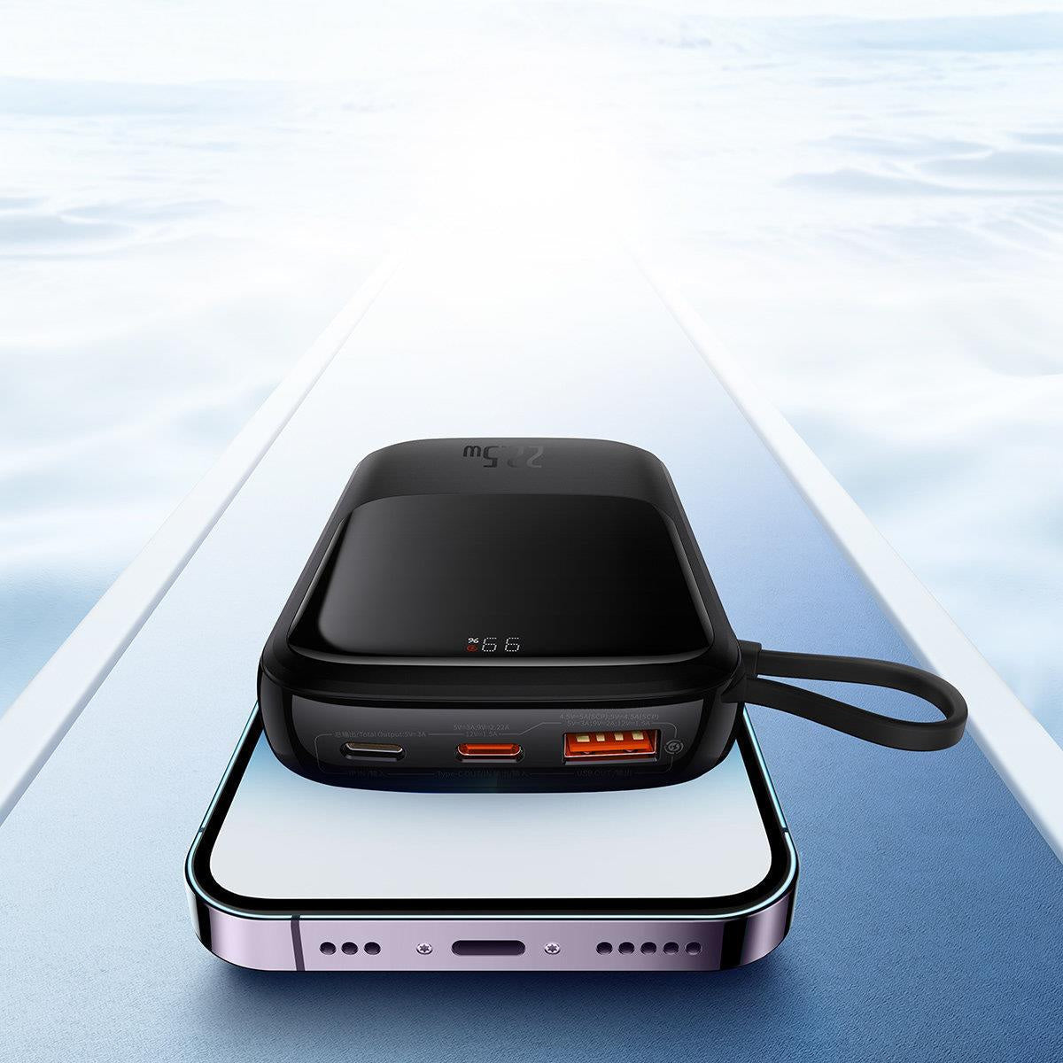 Baseus Qpow Digital Display Powerbank z szybkim ładowaniem 10000mAh 22,5W QC/PD/SCP/FCP z wbudowanym kablem USB-C
