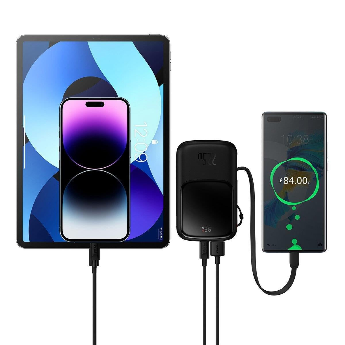 Baseus Qpow Digital Display Powerbank z szybkim ładowaniem 10000mAh 22,5W QC/PD/SCP/FCP z wbudowanym kablem USB-C