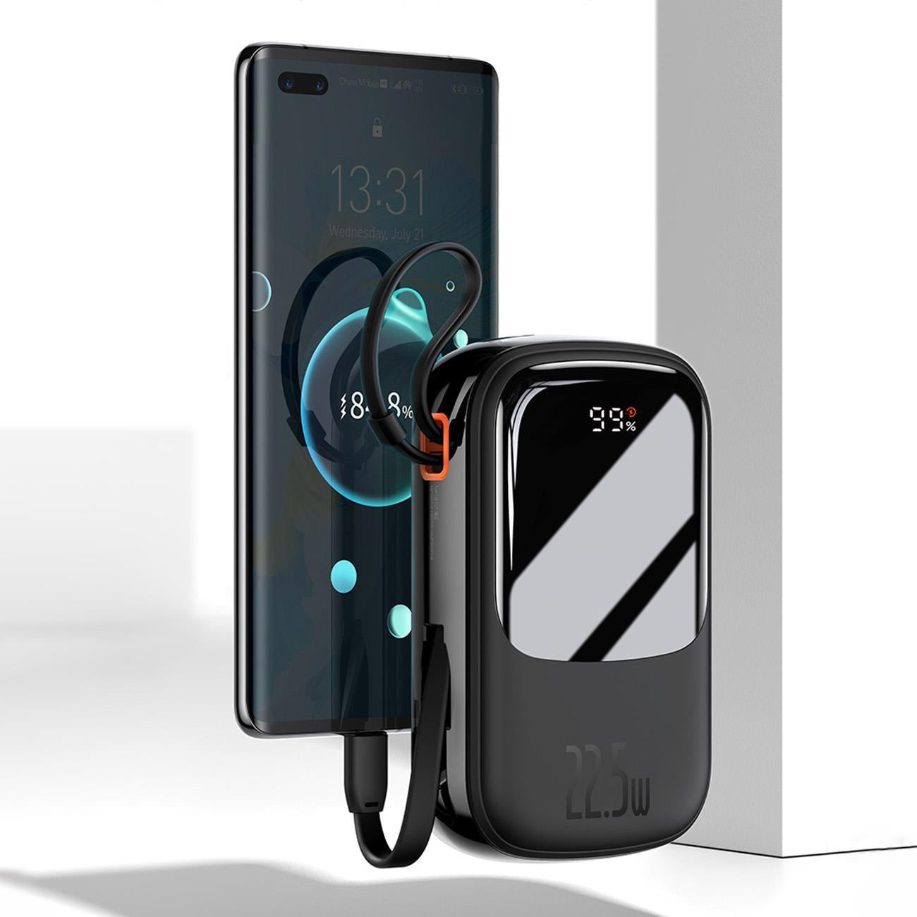 Baseus Qpow Digital Display Powerbank z szybkim ładowaniem 10000mAh 22,5W QC/PD/SCP/FCP z wbudowanym kablem USB-C