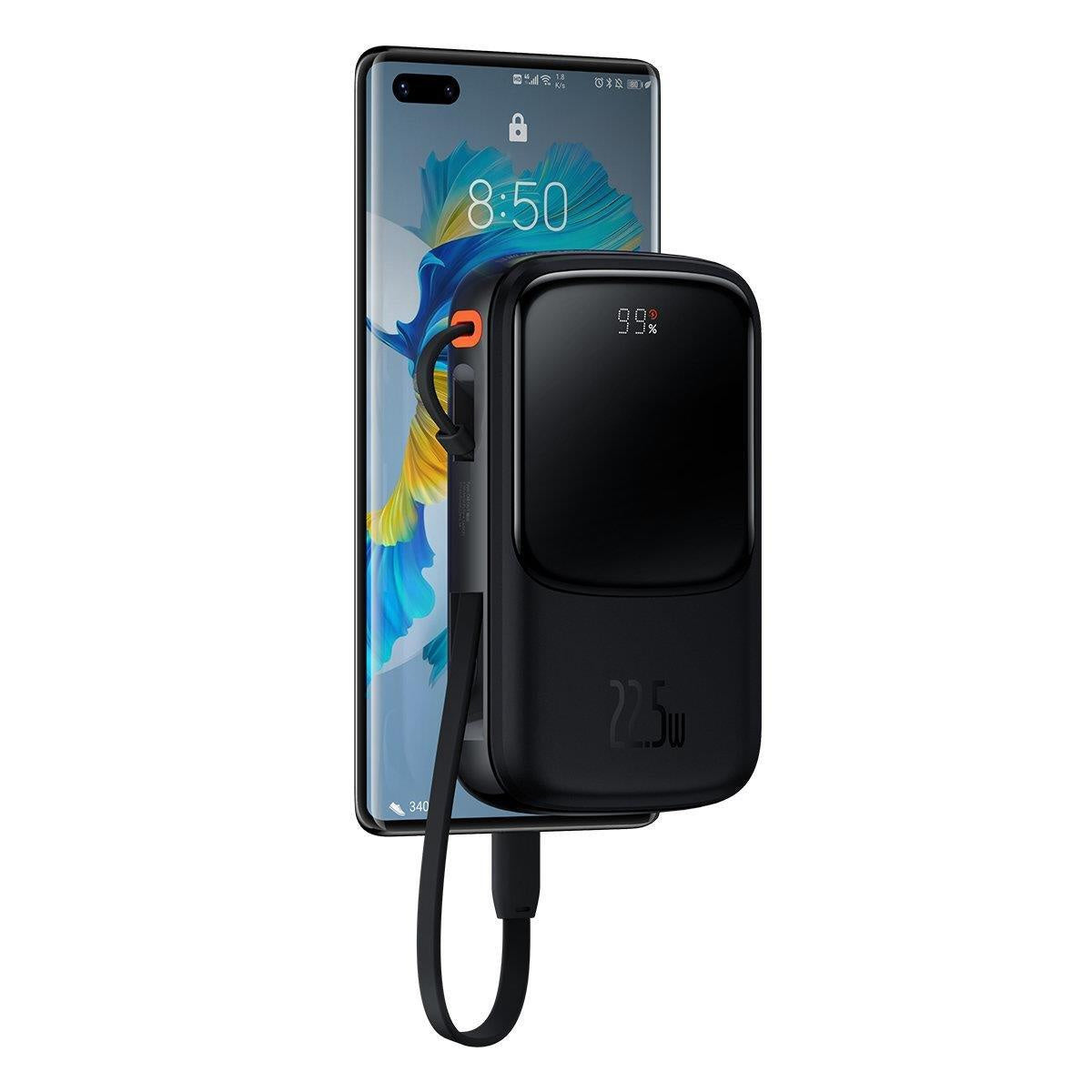 Baseus Qpow Digital Display Powerbank z szybkim ładowaniem 10000mAh 22,5W QC/PD/SCP/FCP z wbudowanym kablem USB-C