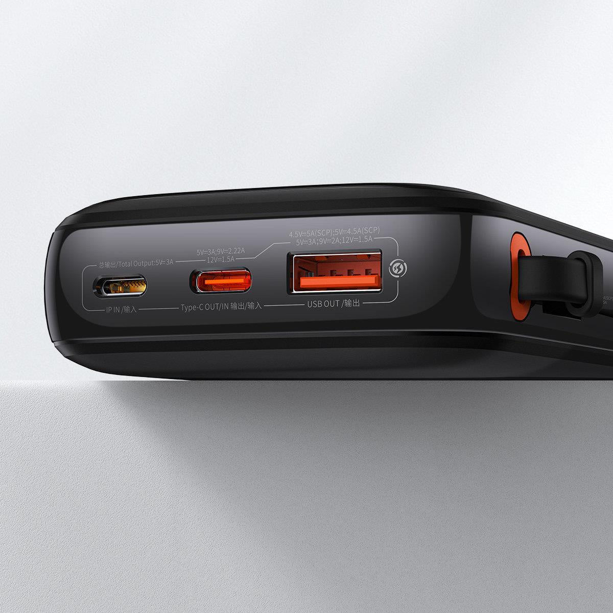 Baseus Qpow Digital Display Powerbank z szybkim ładowaniem 10000mAh 22,5W QC/PD/SCP/FCP z wbudowanym kablem USB-C