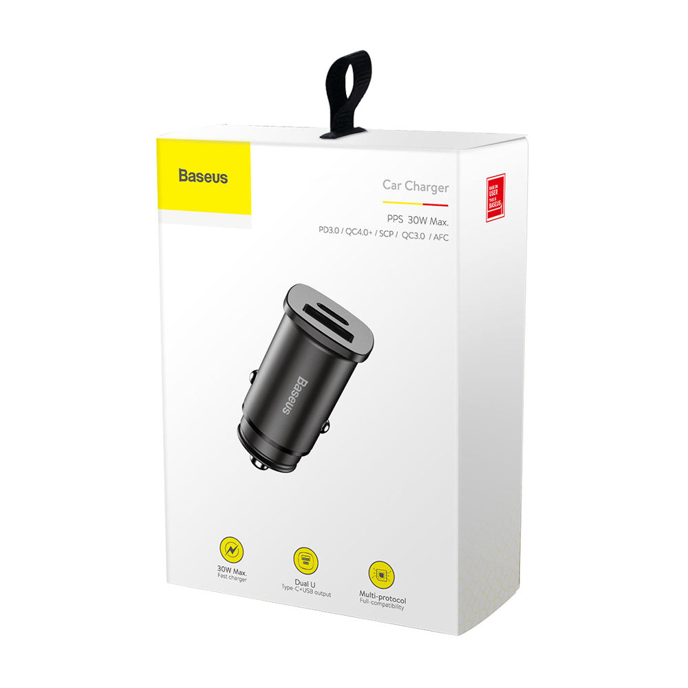 Baseus Square PPS Inteligentna ładowarka samochodowa USB QC 4.0 / USB-C PD 3.0 SCP 30W