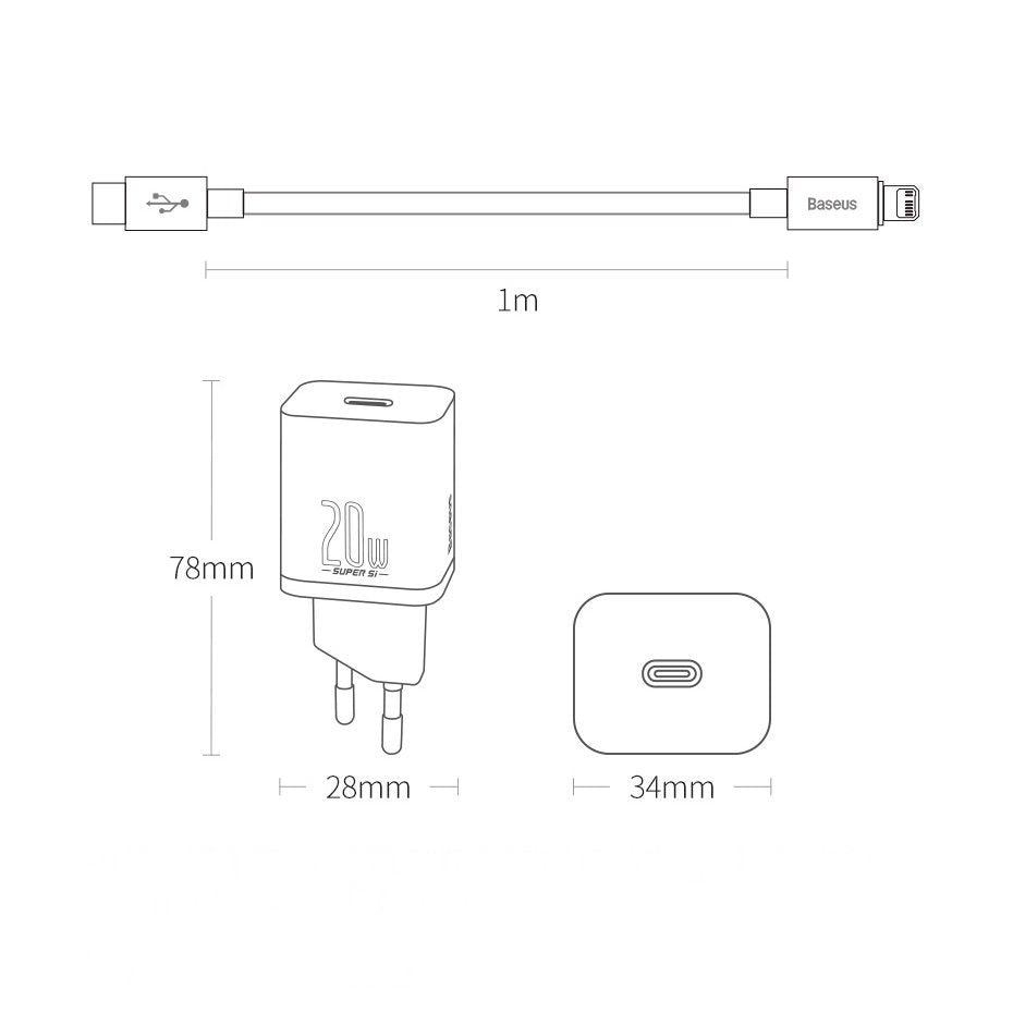 Baseus Super Si 1C szybka ładowarka USB Typ C 20W Power Delivery