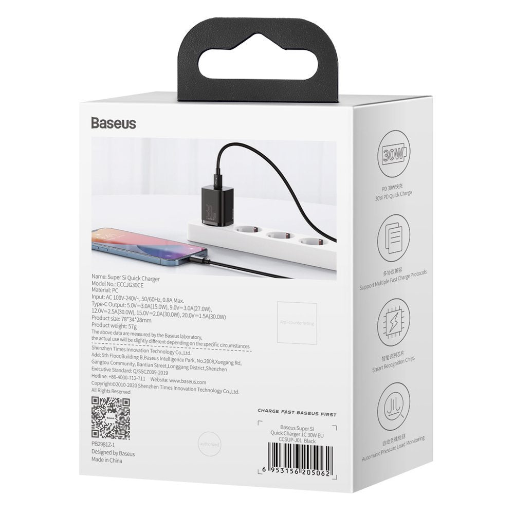 Baseus Super Si 1C Szybka ładowarka sieciowa USB-C 30W Power Delivery