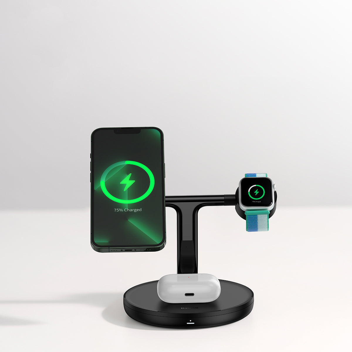 Baseus Swan ładowarka indukcyjna MagSafe stojak do iPhone, Apple Watch, AirPods + kabel USB-C 1m